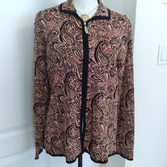 Exclusively Misook green paisley zip-up sz S NWOT